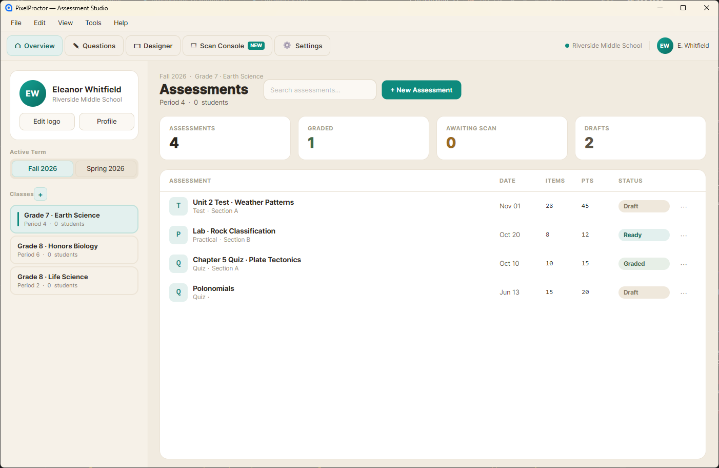 PixelProctor — Assessment Studio overview